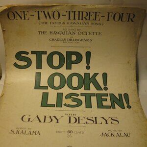 Antique Sheet Music: 1915 One-Two-Three-Four- Gaby Deslys, S. Kalama , Jack Alau